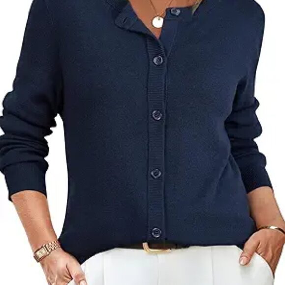 Women's Wool Blended Cardigan Sweaters Lightweight Navy Blue - Picture 7 of 7